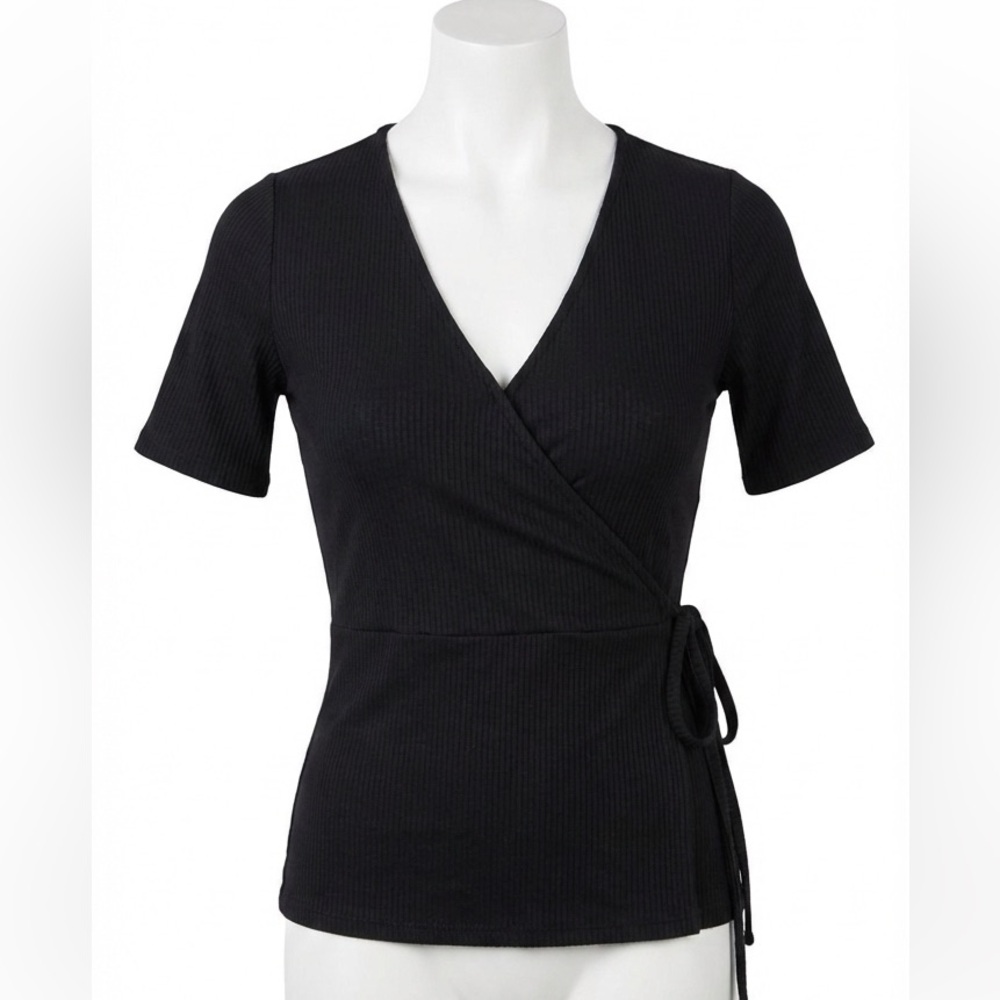 NWT BR Black Faux Wrap Top With Tie XS